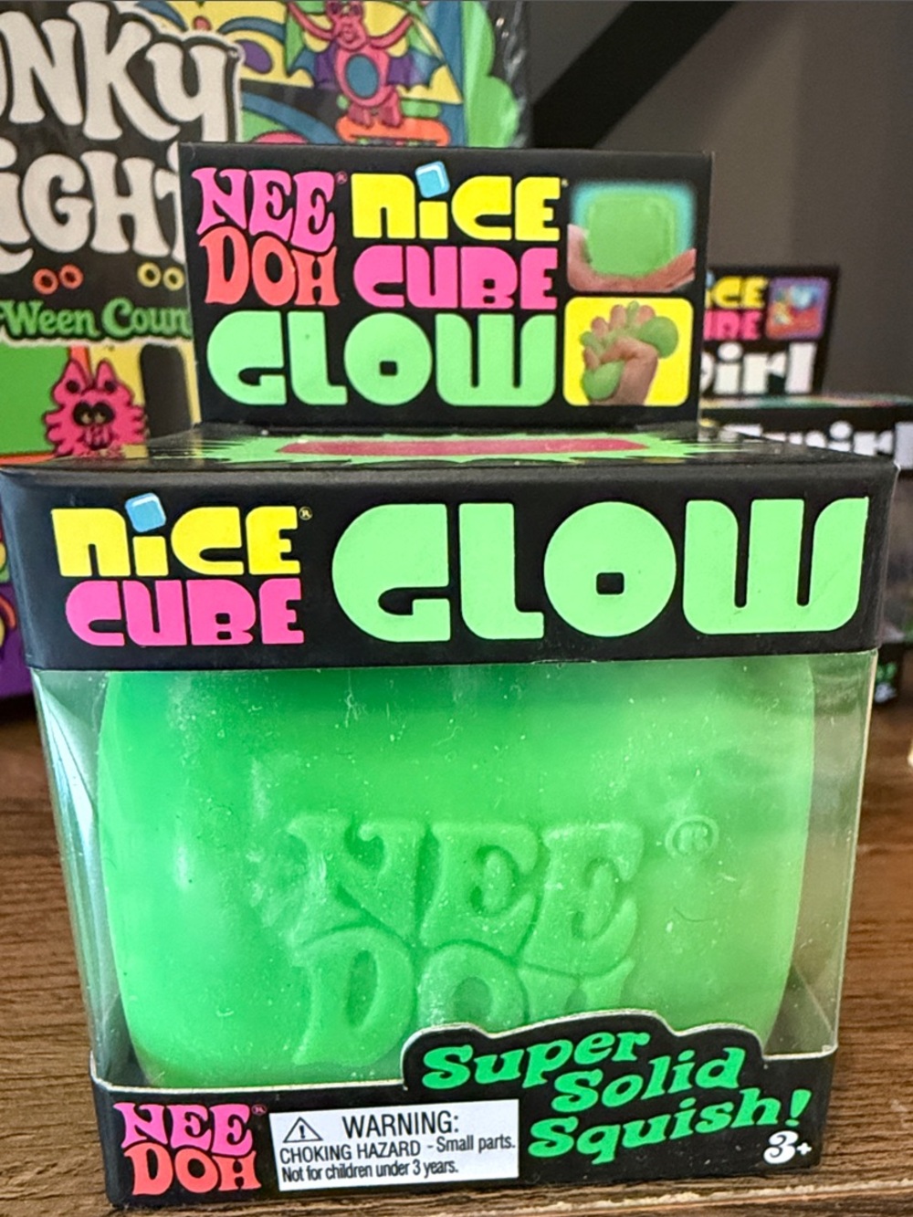 Nee Doh Nice Cube Glow - Green Super Solid Squish